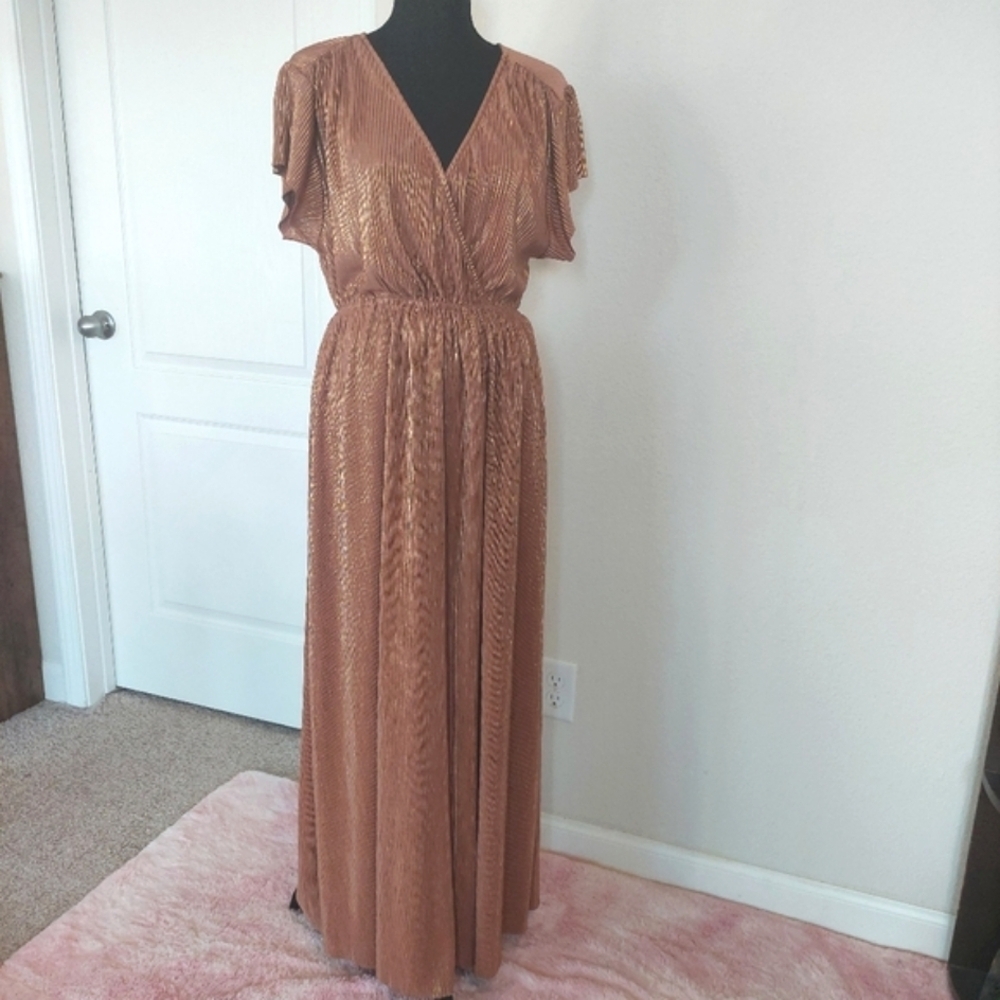 See and Be Seen Bronze‎ Gold Maxi Dress Size Small